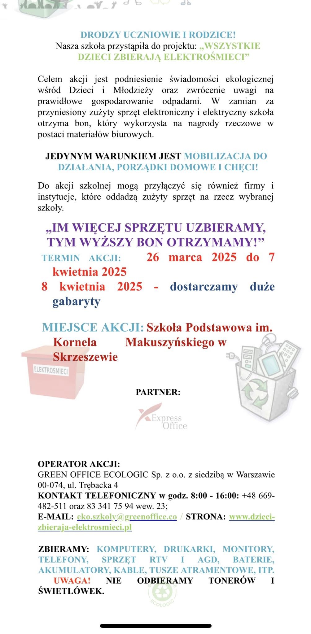 Ikona do artykułu: WSZYSTKIE DZIECI ZBIERAJĄ ELEKTROŚMIECI